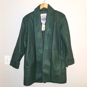 Atlantic Beach Faux Leather Jacket Coat Green Floral NWT Roses Vintage M S Boho
